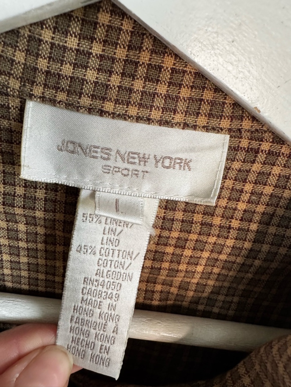 Vintage Jones New York Brown Linen Cotton Blend Windowpane Button-Front Jacket - Picture 4 of 6